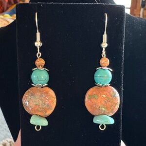 Hand Crafted Turquoise and Orange Earrings